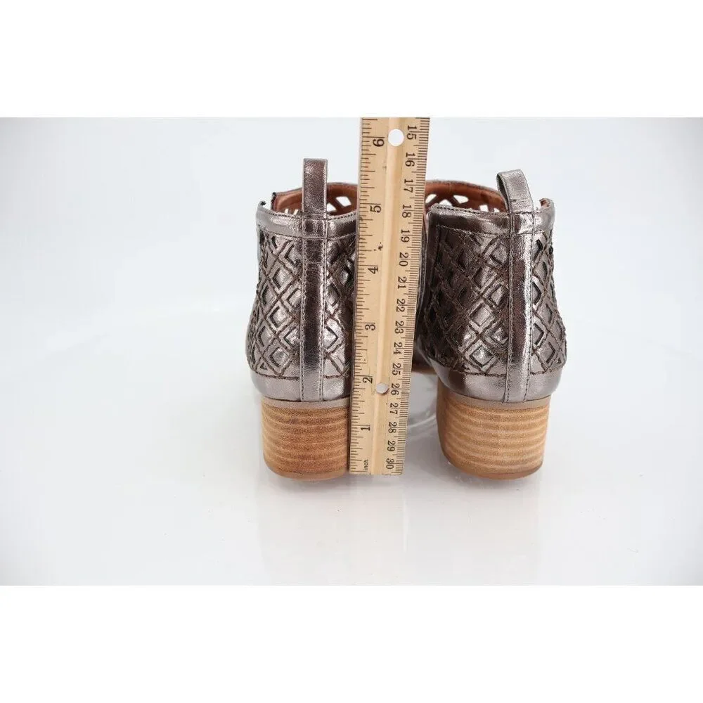 Jeffrey Campbell Women Taggart Boot Size 6.5 Silver Leather Lattice Cutout Boho